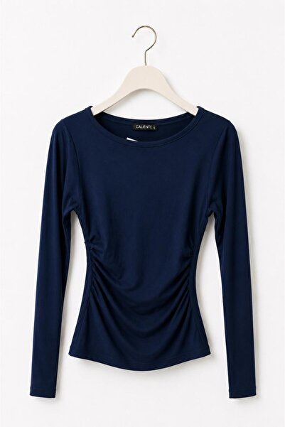 Raneel Kazançlı Alışveriş Women's Crew Neck Side Gathered Long Sleeve Blouse ...