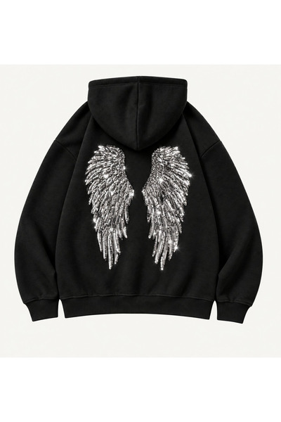 Gofeel Melek Parıltılı Taş Detaylı Oversize Sweatshirt