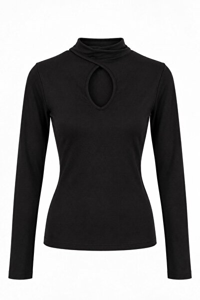 Raneel Kazançlı Alışveriş Women's Turtleneck Low-Cut Long Sleeve Blouse Black