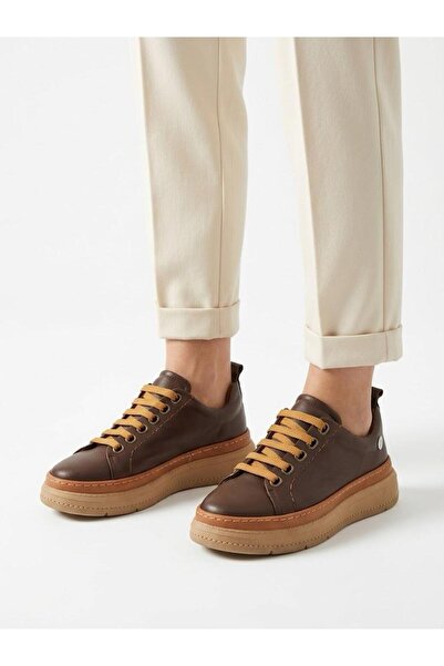 Mammamia Women's Brown Genuine Leather Orthopedic Sole Daily Casual Shoes