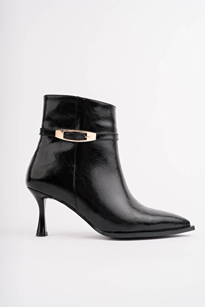 CANPOLATAYAKKABI Liora Women's Gold Buckle Detailed Pointed Toe Heeled Boots