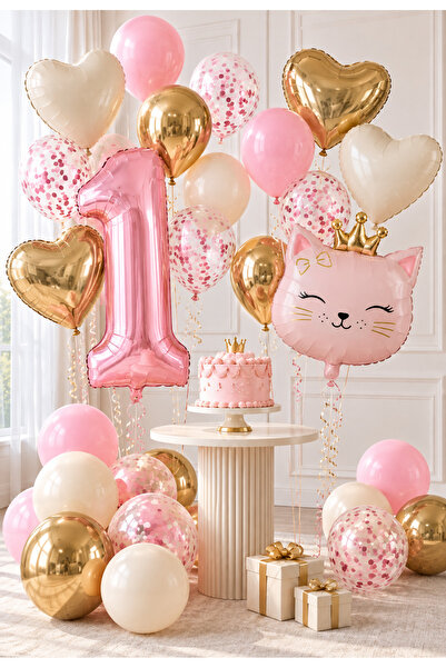 baloss fer Pink Princess Deluxe Pembe Prenses Balon Seti 26 Parça Rakam Folyo...