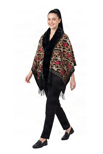 DACSHOP Luxury black women’s poncho-style scarf