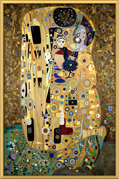 ZURİ DESİGN Klimt Tarzı Hayat Ağacı Tablo Çerçeve Görünümlü MDF Duvar Tablosu Art Nouveau Sembolist