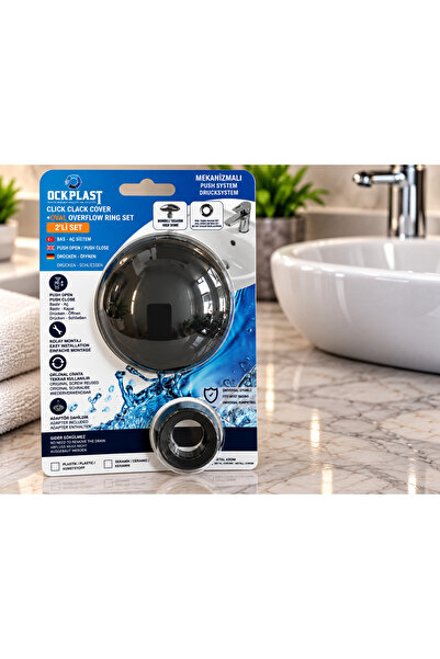 ock plast Lavabo Gider Süzgeci Bas Aç Pop-Up Sistem Taşma Yüzüklü Set