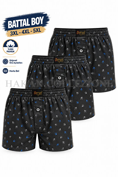 Hakan Collezione Bersel Battal Size Men's Boxer 100% Cotton Towel Waist Butto...