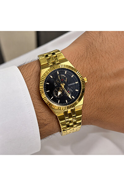 Generic Brand ساعة رجالية ذهبية فاخرة بواجهة سوداء ⌚✨ LOOSTER TIME
