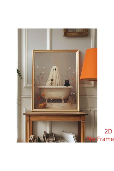 Generic Brand 1pc Cute Ghost In Bathtub With Black Cat Canvas Wall Art Print,...
