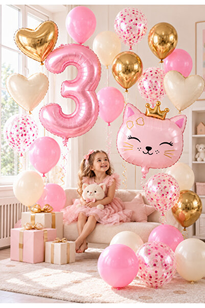 baloss fer Pink Princess Deluxe 3 Yaş Pembe Prenses Balon Seti 26 Parça 3 Rak...