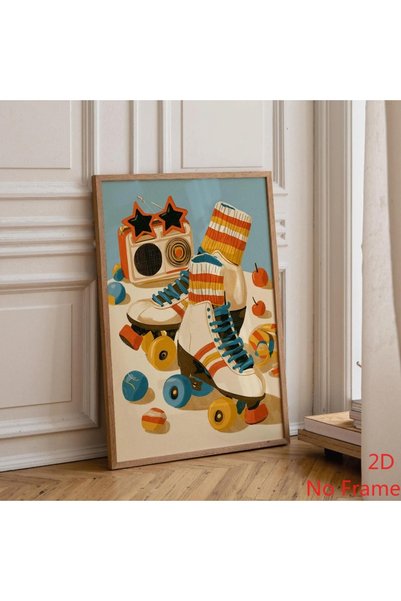 Generic Brand 1pc Retro Roller Skate 70s Disco Illustration Canvas Wall Art P...