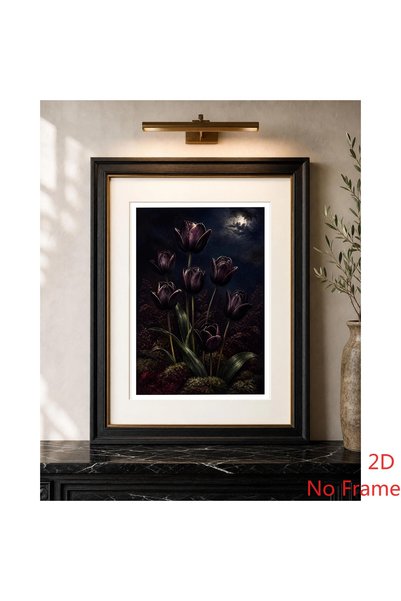 Generic Brand 1pc Dark Tulip Canvas Wall Art Print, Moody Gothic Floral Artwo...