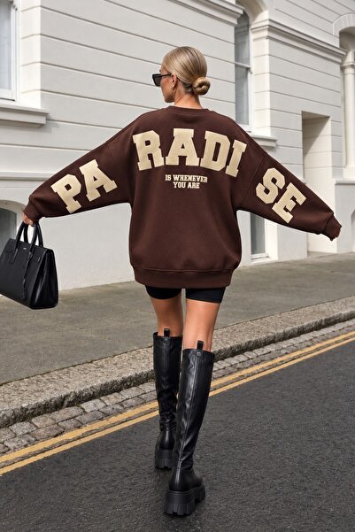 The Champ Clothing Kadın Oversize Sweatshirt Paradise Varsity Kabartma Baskıl...
