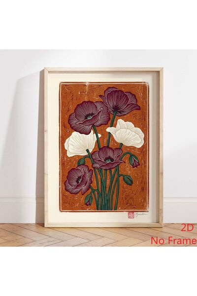 Generic Brand 1pc Vintage Poppy Japanese Woodblock Botanical Canvas Wall Art ...