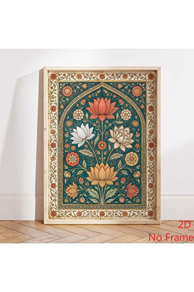 Generic Brand 1pc Teal Lotus Vintage Indian Floral Canvas Wall Art Print, Boh...