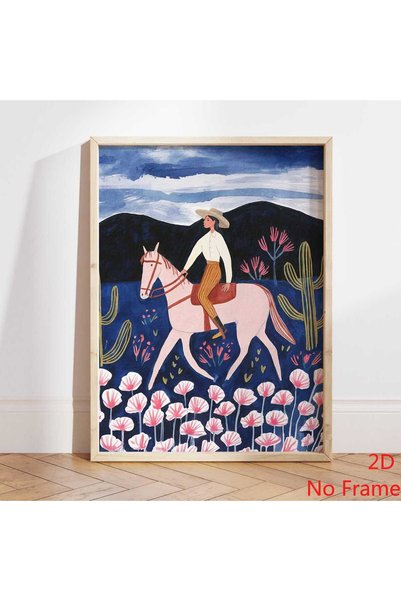 Generic Brand 1pc Cowgirl Desert Pink Horse Southwestern Cactus Canvas Wall A...