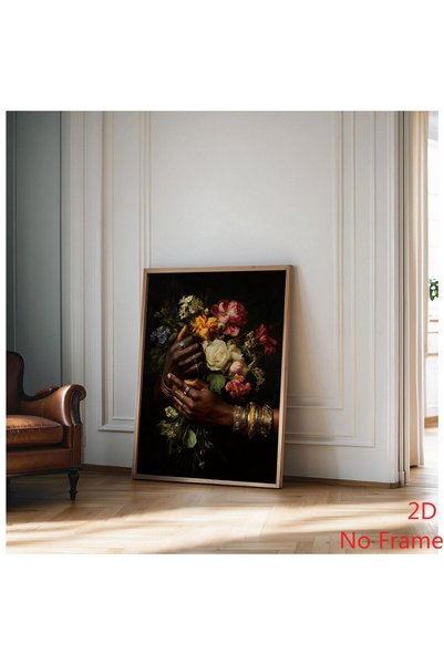 Generic Brand 1pc Afrocentric Botanical Canvas Wall Art, Hand with Flowers Ca...