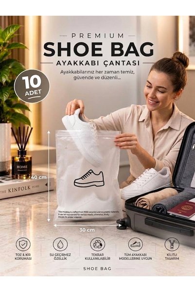 Liber AYAKKABI ÇANTASI 10 ADET KİLİTLİ TORBA SHOE BAG SEYEHAT HURCU VALİZ İÇİ DÜZENLEYİCİ BAVUL İÇİ ORGANİZER 30X40 CM