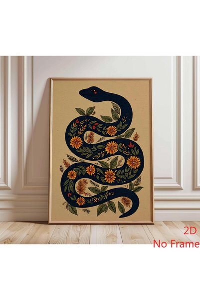 Generic Brand 1pc Dark Mystical Serpent Canvas Wall Art, Floral Snake Canvas ...