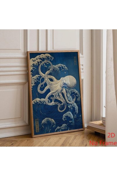 Generic Brand 1pc Japanese Style Vintage Octopus Wave Nautical Canvas Wall Ar...