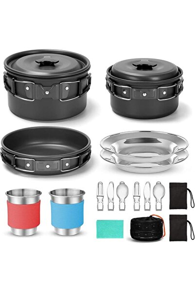 Arabest 15-Piece Outdoor Cooking Set, Non-Stick Pot and Pan with Stainless St...