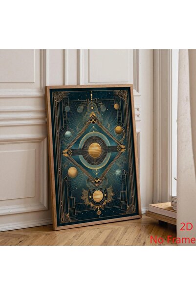 Generic Brand 1pc Art Deco Celestial Gold Teal Planet Mystic Space Canvas Wal...