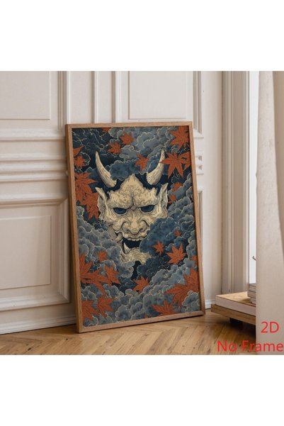 Generic Brand 1pc Ukiyo-e Japanese Oni Mask Autumn Leaves Canvas Wall Art Pri...
