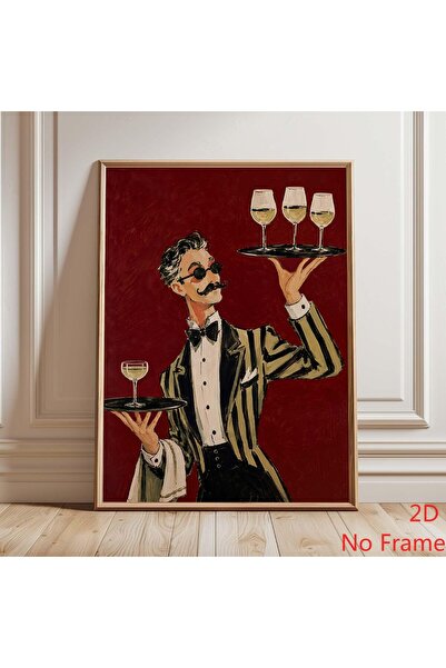 Generic Brand 1pc Vintage Waiter Oil Painting Beverage Canvas Wall Art Print,...