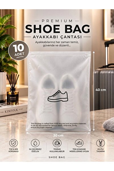 Liber AYAKKABI ÇANTASI 10 ADET KİLİTLİ TORBA SHOE BAG SEYEHAT HURCU VALİZ İÇİ...
