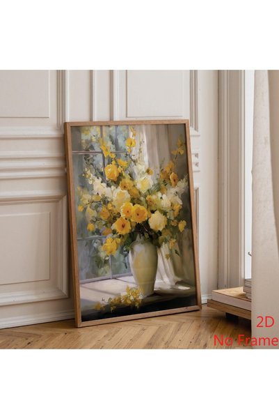Generic Brand 1pc Romantic Cottagecore Soft Yellow Floral Canvas Wall Art Pri...