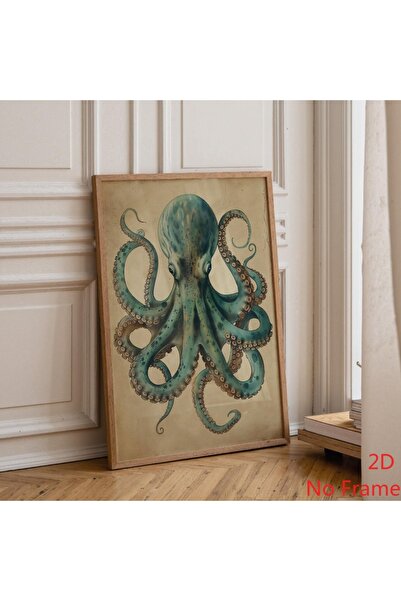 Generic Brand 1pc Vintage Octopus Nautical Coastal Teal Antique Kraken Canvas...