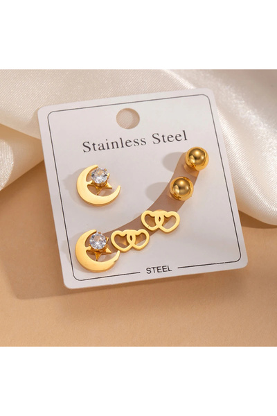 GlaMLo Accessories Σετ 3 ζευγαριών σκουλαρικιών από ανοξείδωτο ατσάλι – ημισέ...