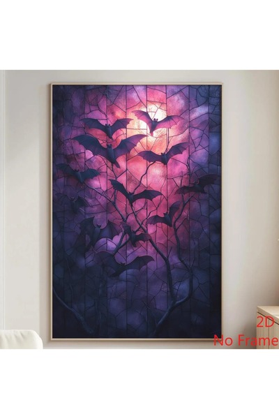 Generic Brand 1pc Gothic Bat Swarm Stained Glass Canvas Wall Art Print, Dark ...