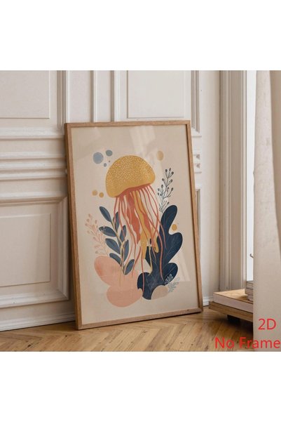 Generic Brand 1pc Minimalist Jellyfish Coastal Boho Ocean Canvas Wall Art Pri...