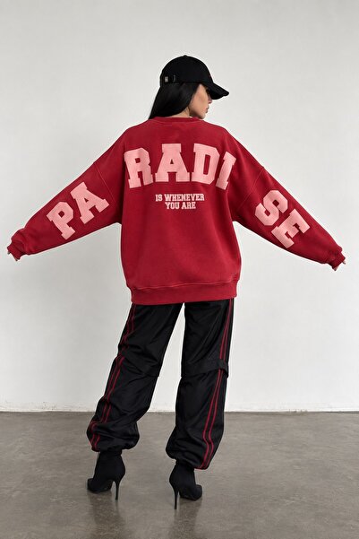 The Champ Clothing Women's Oversize Sweatshirt Paradise Varsity Embossed Prin...