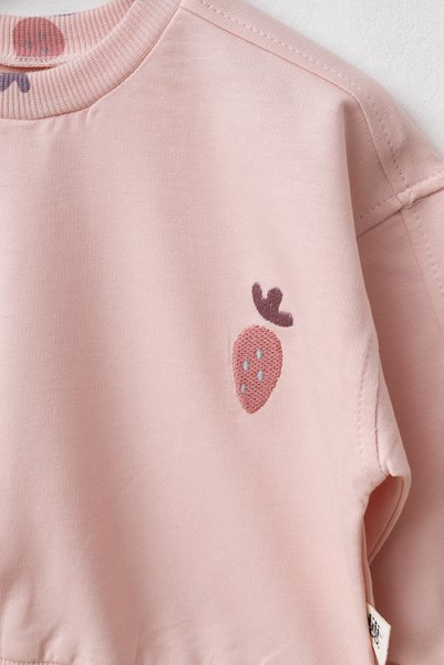 LOGO AKSESUAR Kız Bebek Havuç Baskılı %100 Pamuk 2 İplik Sweatshirt ve Fitilli Kaşkorse Pantolon İkili Takım