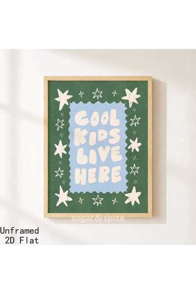 Generic Brand 1pc Cool Kids Live Here Canvas Wall Art Print, Green Blue Canva...