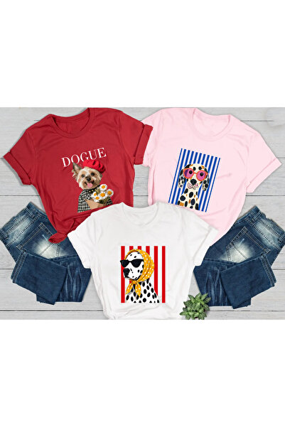 SUNFREE Icon Cat Dog Printed Circular Neck Cotton Oversize 3-Piece Set T-Shirt