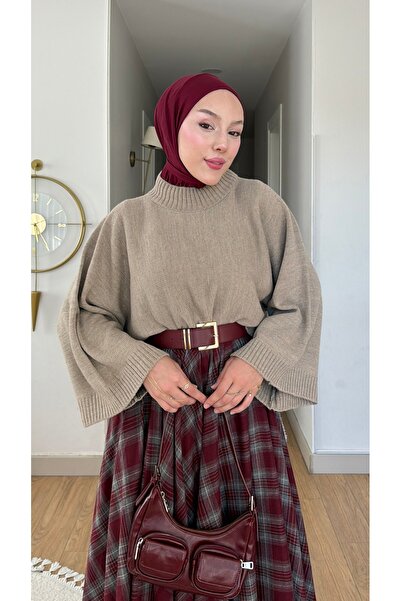 NİLNUR MODA Νέα Σεζόν Πλεκτά Μπλούζα με Μανίκια Νυχτερίδα