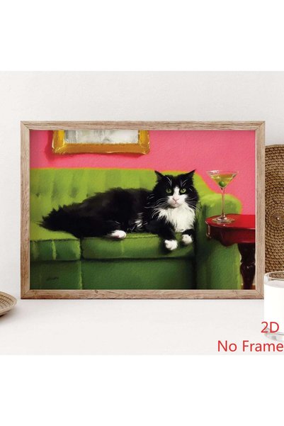 Generic Brand 1pc Tuxedo Cat with Martini Cute Quirky Canvas Wall Art Print, ...