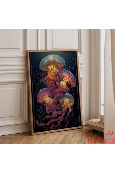 Generic Brand 1pc Moody Ocean Jellyfish Canvas Wall Art Print, Glowing Sea Il...