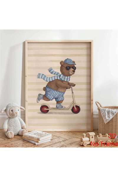 Generic Brand 1pc Scooter Bear Nursery Cute Animal Canvas Wall Art Print, Boy...