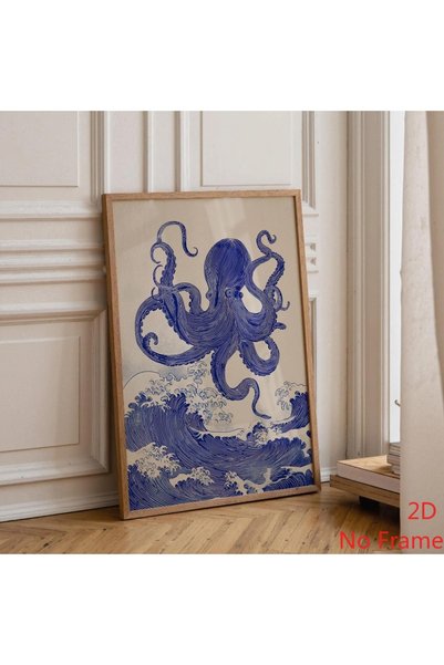 Generic Brand 1pc Nautical Octopus Wave Vintage Japanese Canvas Wall Art Prin...
