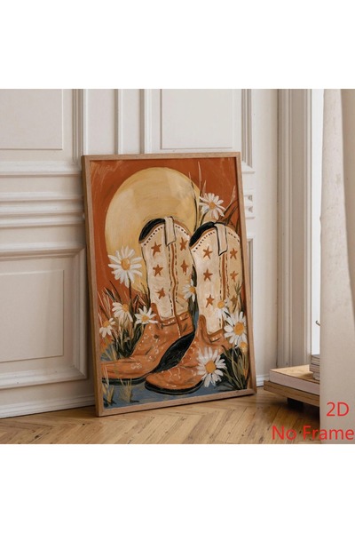 Generic Brand 1pc Naive Folk Art Cowboy Boots Canvas Wall Art Print, Western ...