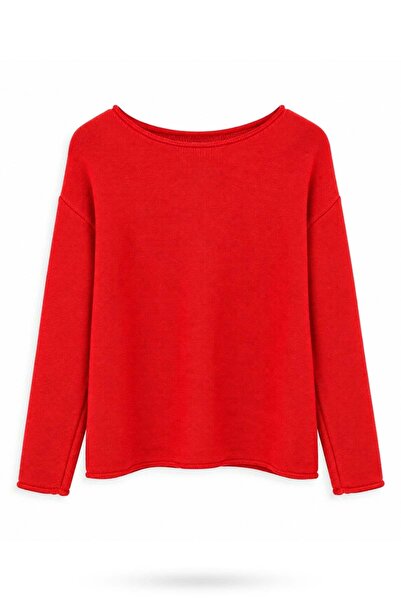 5in1Canpolat Red Boat Neck Mercerized Knitwear