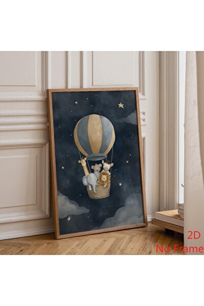 Generic Brand 1pc Safari Animals Hot Air Balloon Night Sky Nursery Canvas Wal...