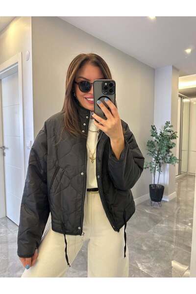 Perry Boutique Dik Yaka Beli Bağcıklı Kapitone Mevsimlik Ceket