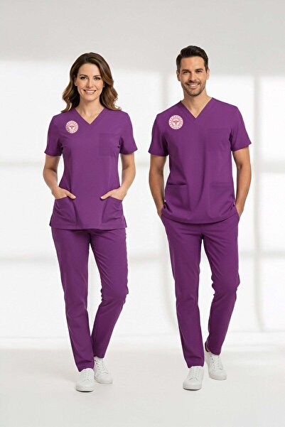 ÇİZGİ MEDİKAL Ebe Forması Scrubs Lycra Single Top Compliant with the New Regu...