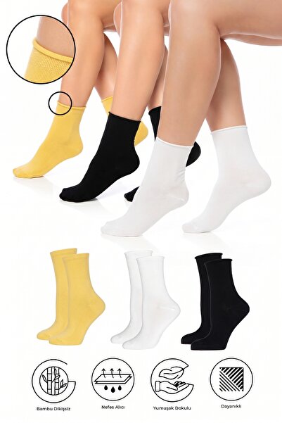 SAYSEZ Bamboo Women's Elasticless Black-White-Yellow Seamless Premium Socks 3...