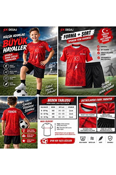 GK DEGAJ Çocuk Türkiye Özel Tasarım Dünya Kupası Çocuk Forma Şort Takımı