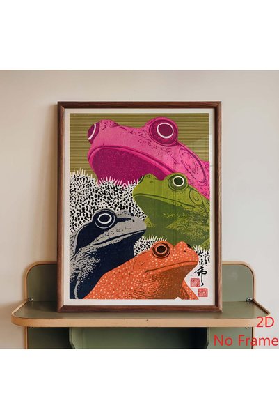 Generic Brand 1pc Colorful Frog Japanese Woodblock Four Frogs Canvas Wall Art...
